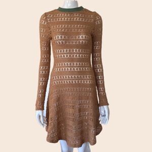 Kenneth Nicholson Camel Brown Loose Knit Mini Dress Size Small